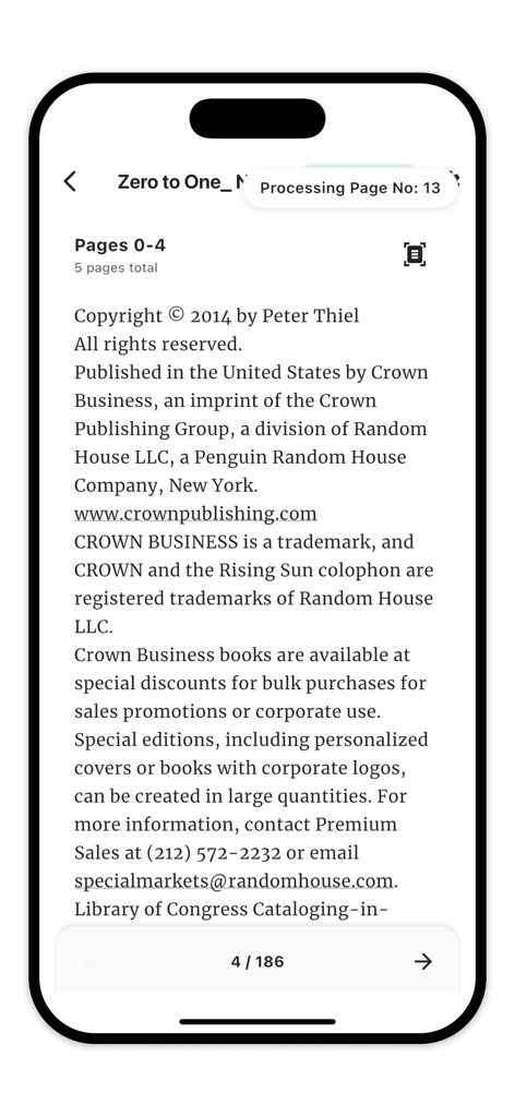 ReadFast: PDF & Book Summaries - Mobile app interface showing ReadFast processing a digital book for summarization
