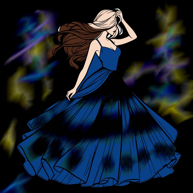 realistic woman with dress flowing in the wind