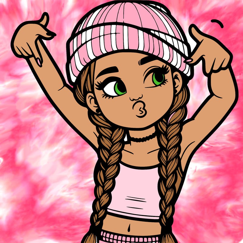 realistic teenage girl with braids and a beanie and crop top doing 🫶🏼