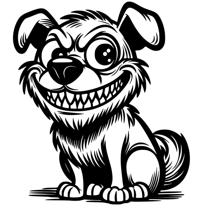 a scary dog with a smile on