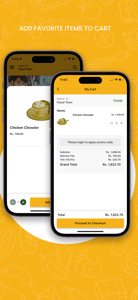 Tayto Cafe - Tayto Cafe app screens displaying the shopping cart with chicken chowder and checkout total
