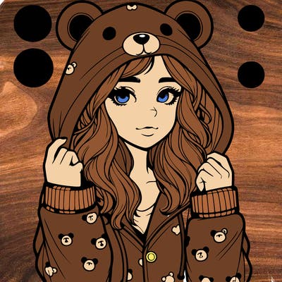 realistic girl in a animal pjs hoodie