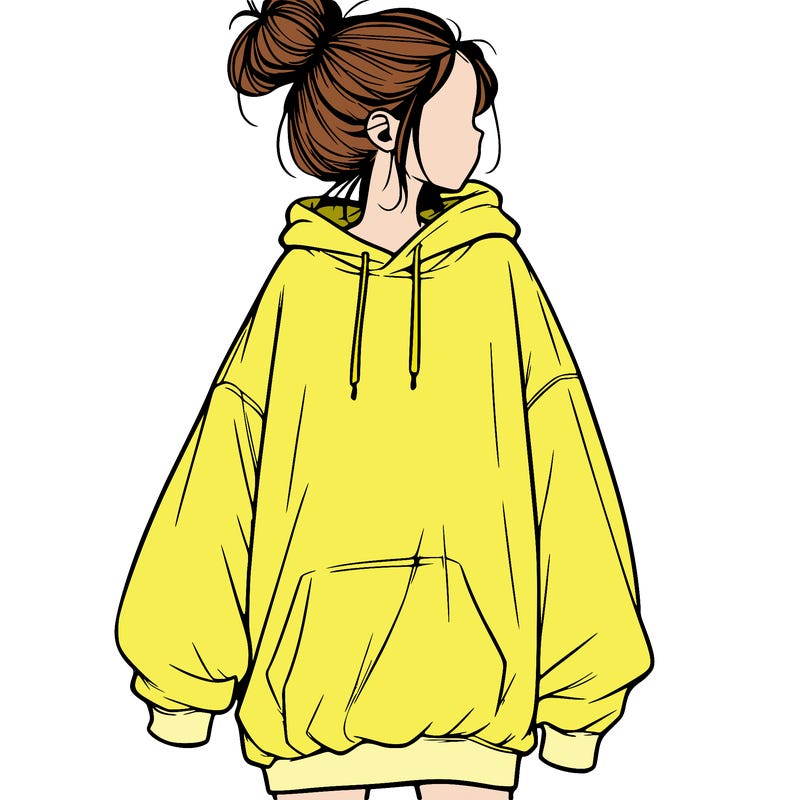realistic girl with a oversized sweatshirt on and a bun