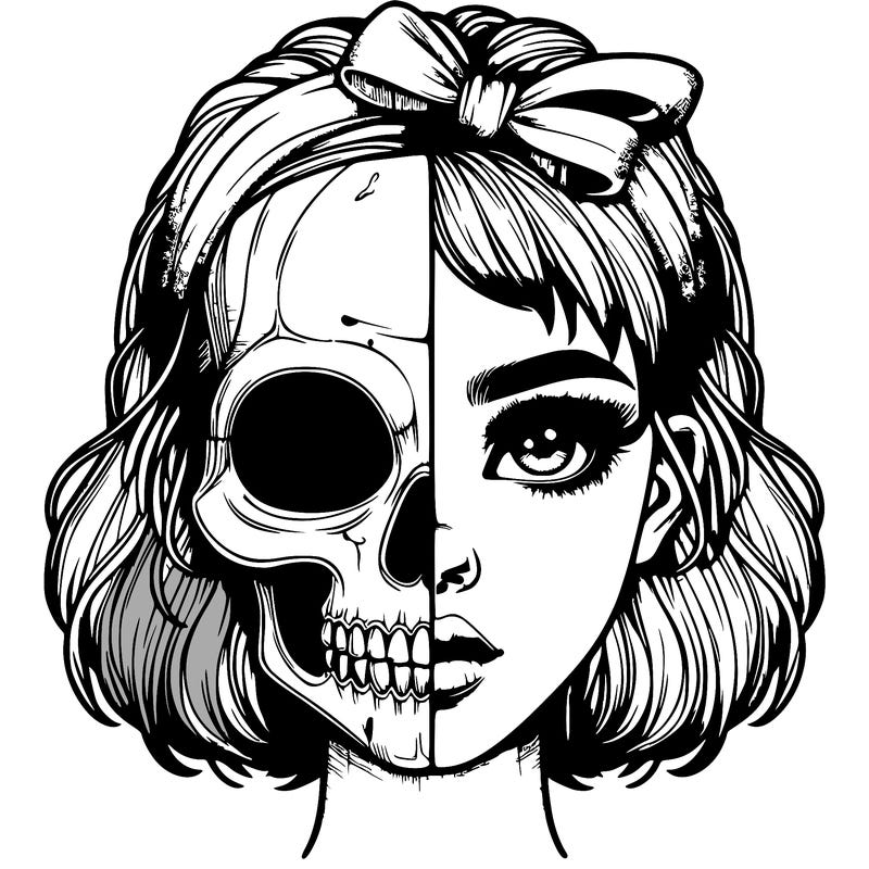 realistic girl with half skull mask