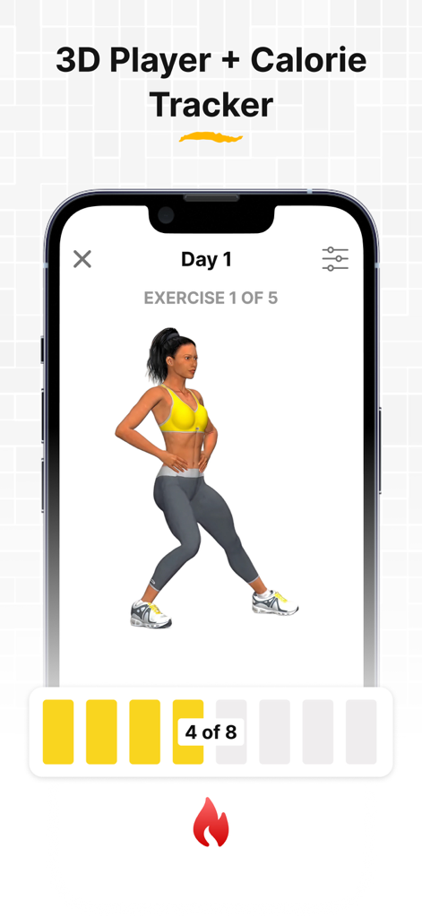 30 Day Butt Challenge workout - Interface of the 30 Day Butt Challenge app showing a 3D animated trainer and workout progress