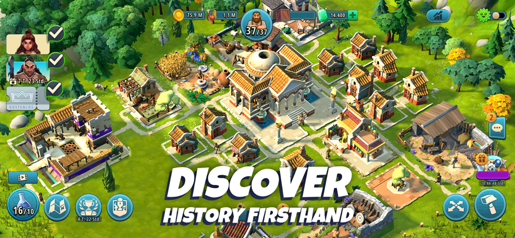 Vista aérea de una ciudad antigua en el juego de estrategia Rise of Cultures