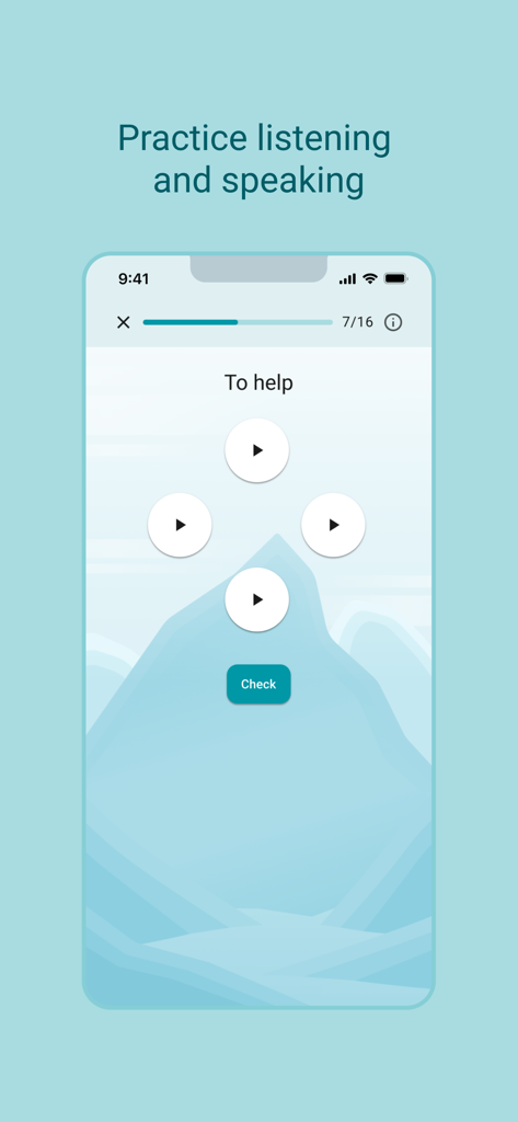TALL Embark - Listening and speaking practice screen in the TALL Embark missionary language learning app