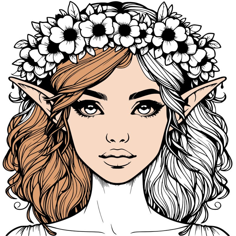 realistic female elf with flower crown
