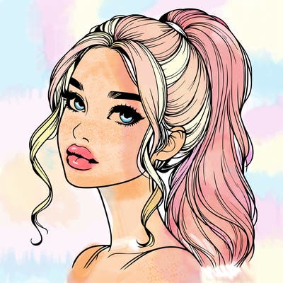 realistic girl with a ponytail on her hair and lips