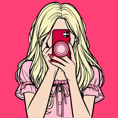 a realistic girl holding her phone taking pictures