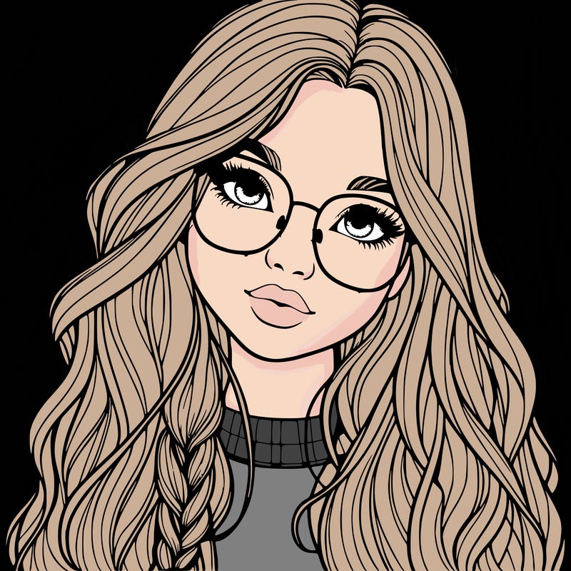 girl with long hair and freckles and glasses realistic