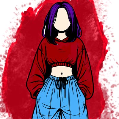 realistic girl faceless with baggy pants and a crop top