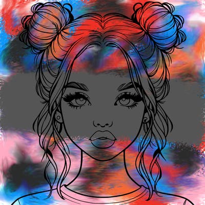 realistic girl with two buns in hair and lips