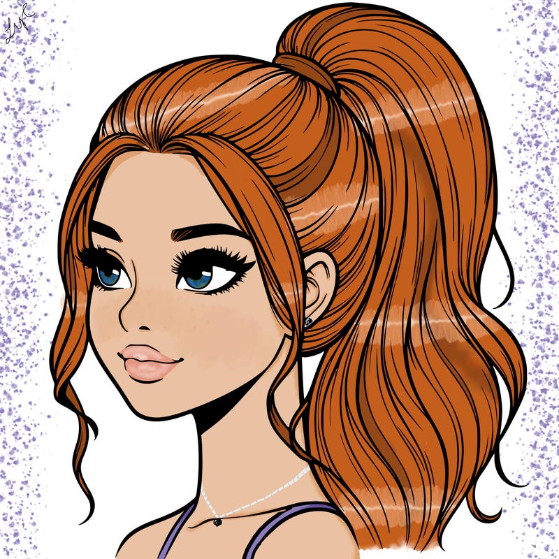 realistic girl with a high ponytail