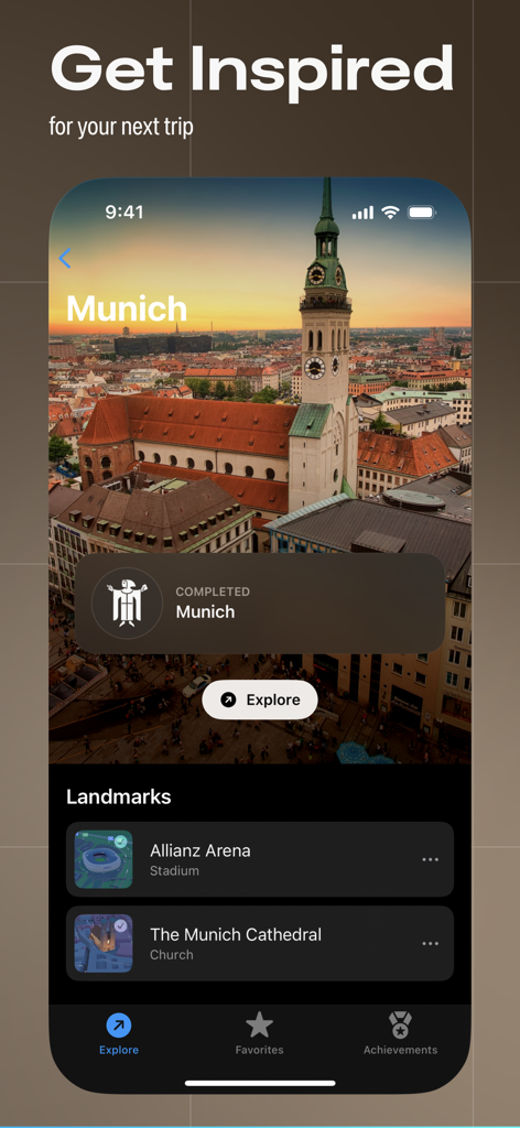 랜드마크 앱의 뮌헨 시내 풍경 및 건축물 스크린샷