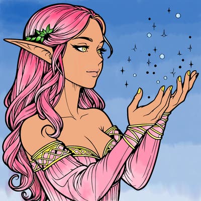 realistic elf girl doing magic