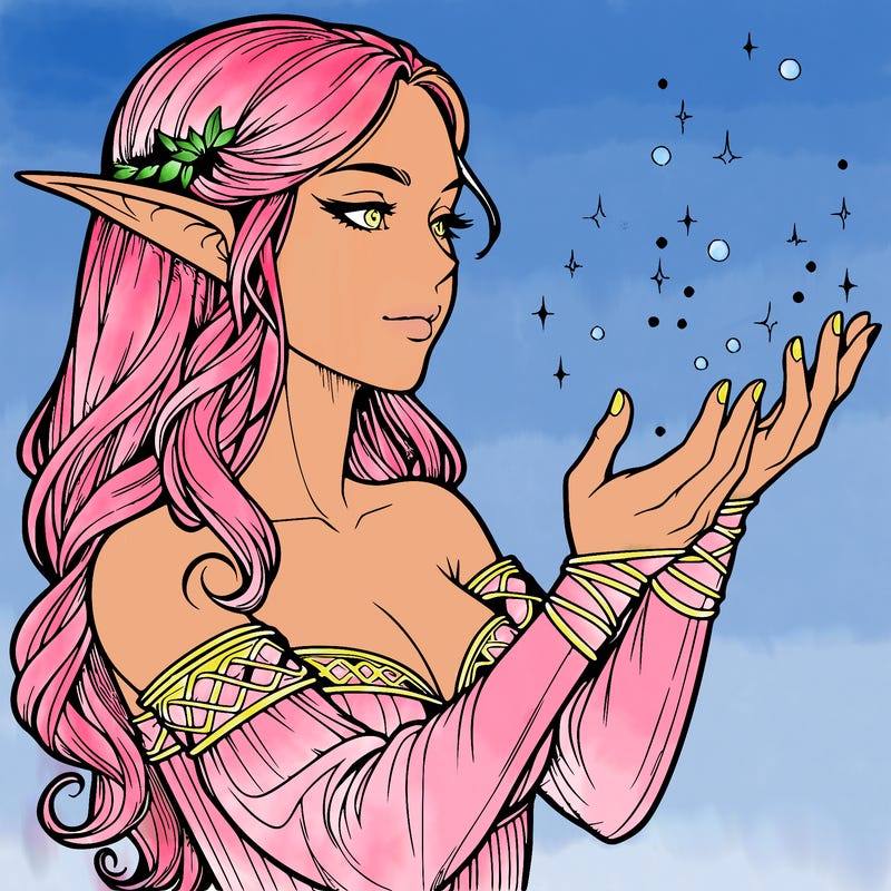 realistic elf girl doing magic