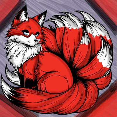 realistic detailed 9 tailed anime fox