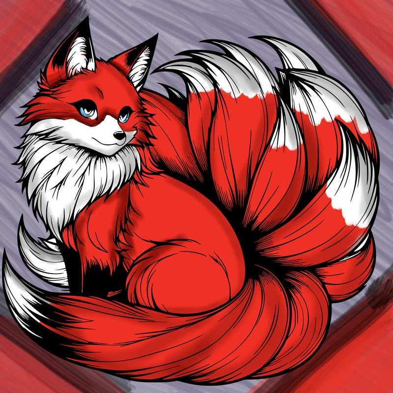 realistic detailed 9 tailed anime fox