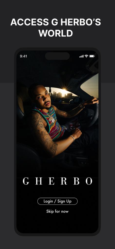 Welcome and login screen for the G Herbo Official App