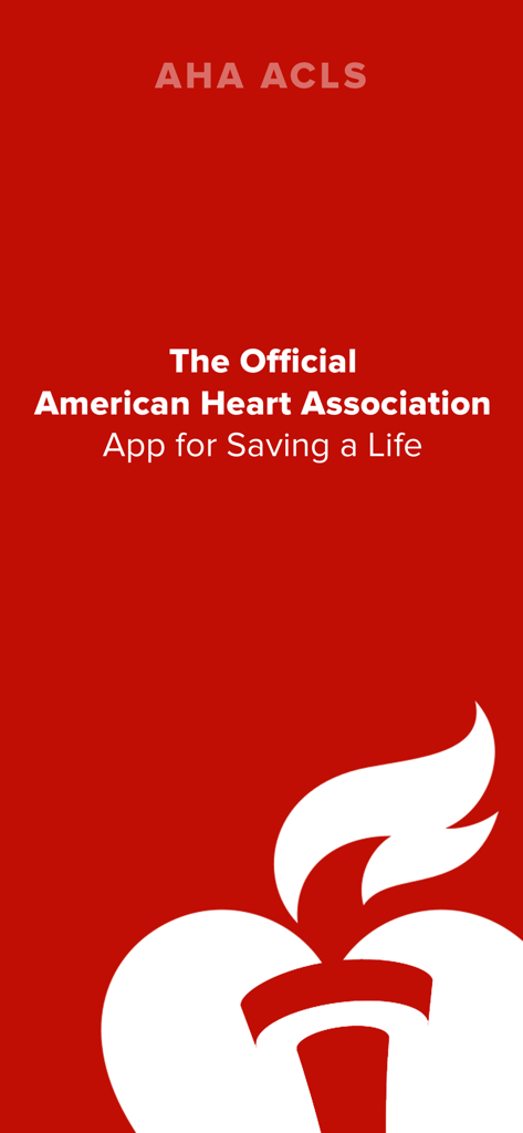 AHA ACLS - Pantalla de inicio de la aplicación oficial de la American Heart Association ACLS con el logotipo.