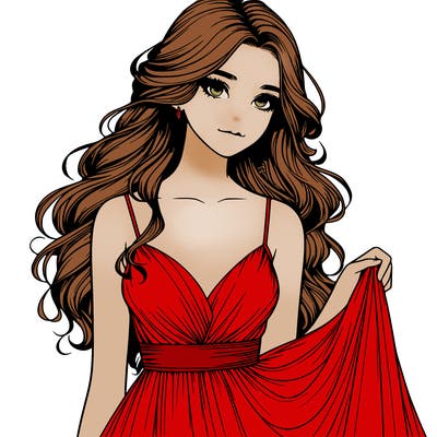 realistic girl in flowy silky prom dress