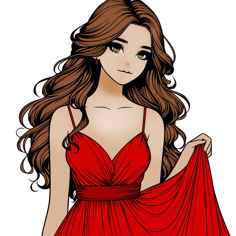 realistic girl in flowy silky prom dress
