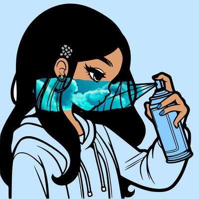 a realistic girl spray painting