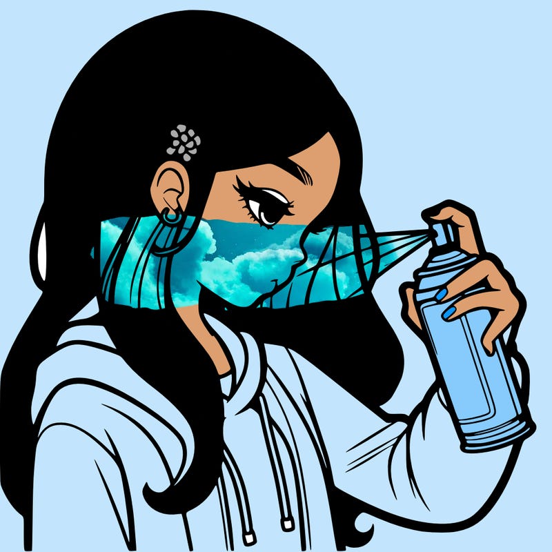 a realistic girl spray painting