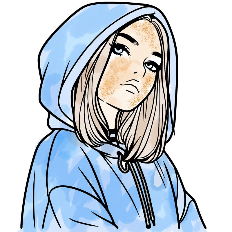 a realistic girl in a hoodie