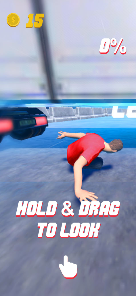 Rooftop Run - Parkour game character on a rooftop with text hold and drag to look