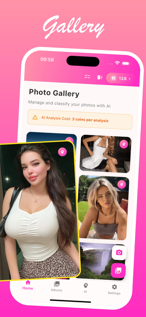 Rubbo app interface showing the photo gallery with AI analysis and classification tools