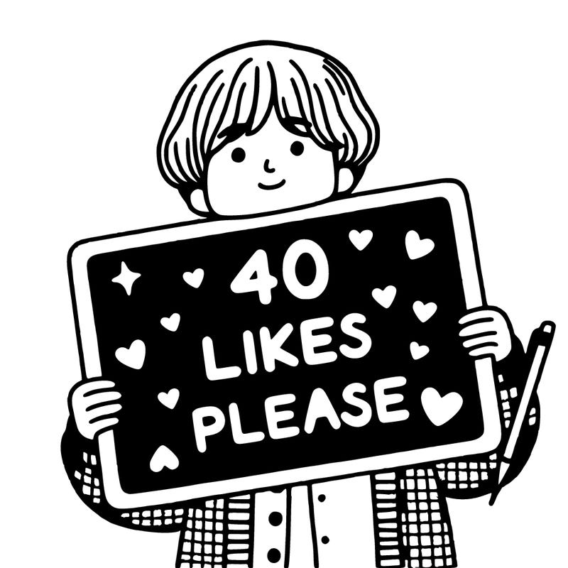 girl holding a blackboard that says 40 likes please🥺
