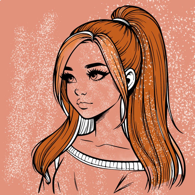 realistic girl with a high ponytail