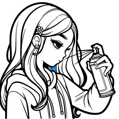 a realistic girl spray painting