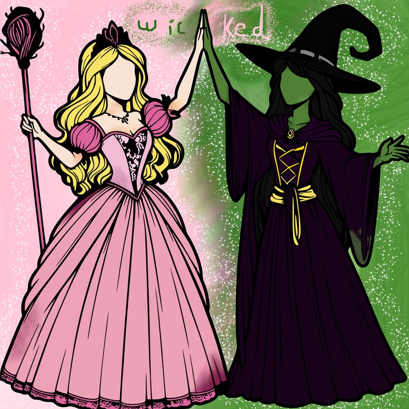 detailed realistic split of a princess and a witch