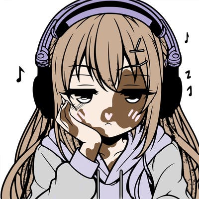 tired anime girl with head phones