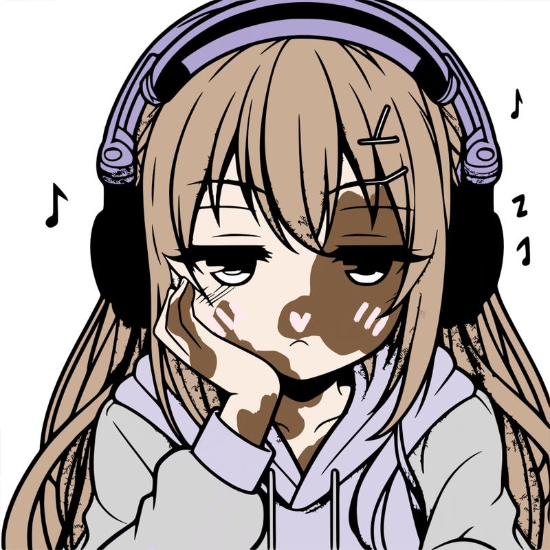 tired anime girl with head phones