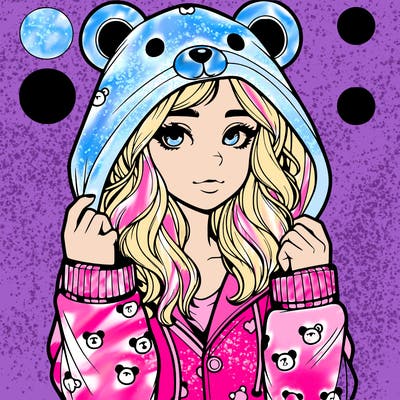 realistic girl in a animal pjs hoodie