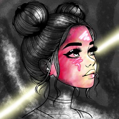 realistic girl with buns on the top of her head