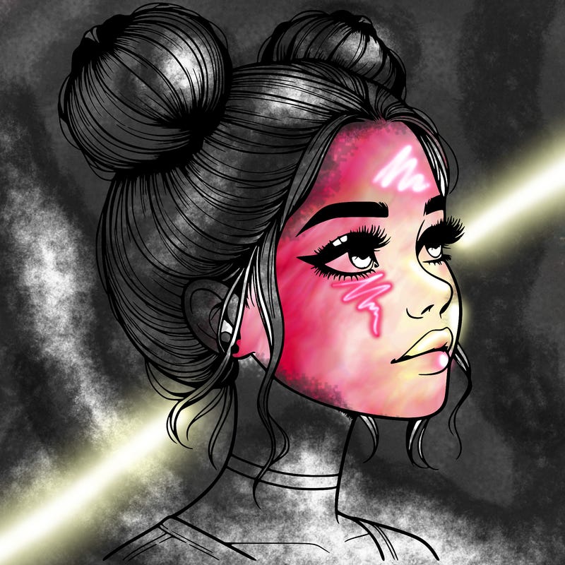 realistic girl with buns on the top of her head