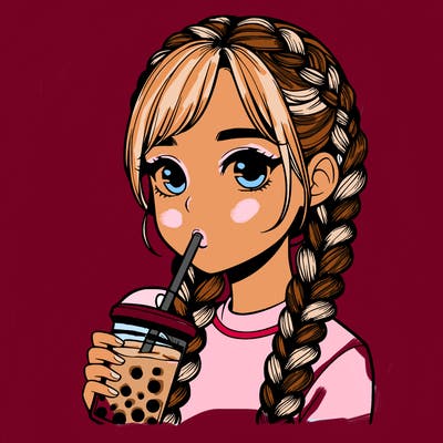 realistic girl with braided hair drinking boba