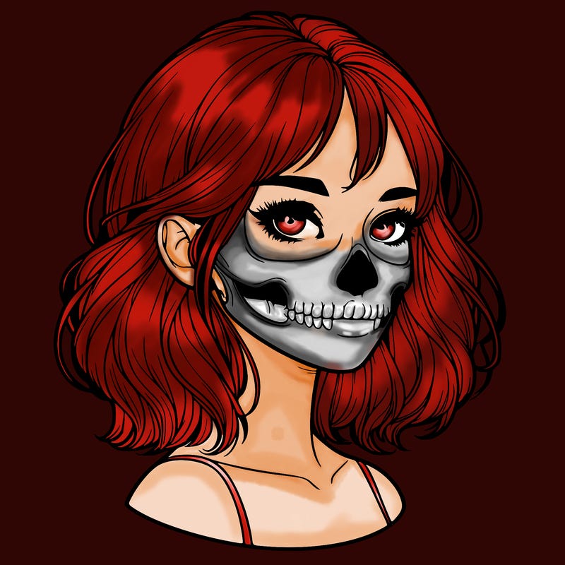 realistic girl with skull