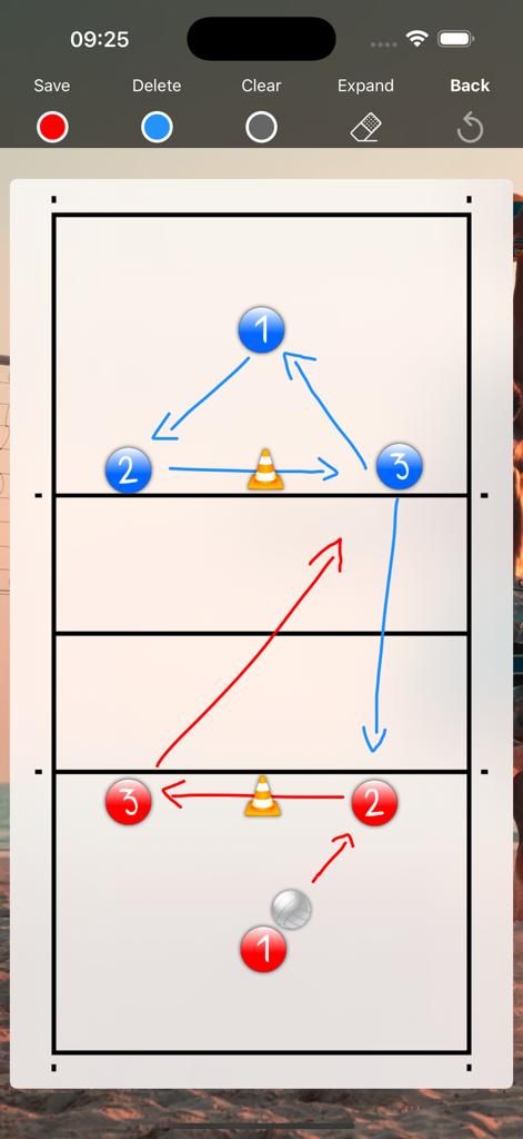 Assistant Coach Volleyball - Digital volleyball clipboard with player positions and movement arrows for strategy planning.