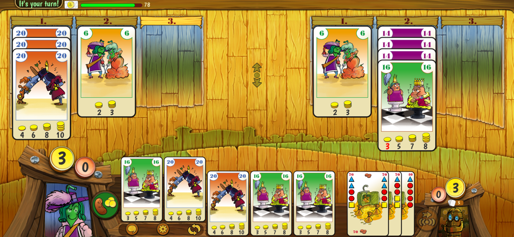 Bohnanza The Duel - Gameplay screenshot of Bohnanza The Duel digital card game showing bean fields and player hand