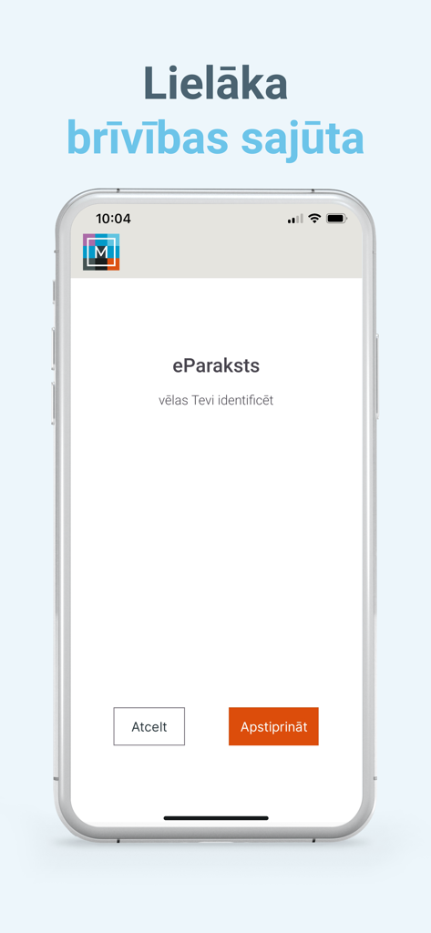 Identity verification prompt on the eParaksts mobile app interface with confirmation and cancel buttons