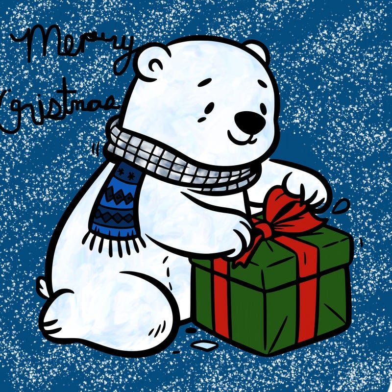 polar bear wrapping a present