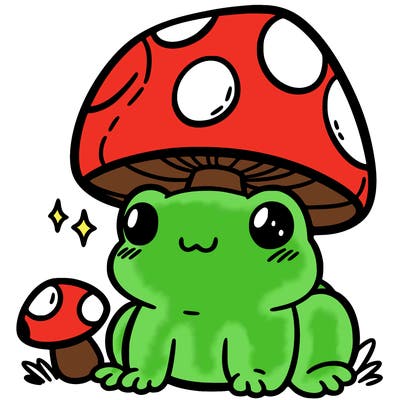a cute frog with a mushroom hat