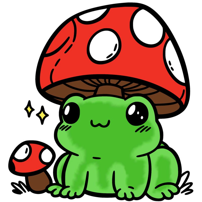 a cute frog with a mushroom hat