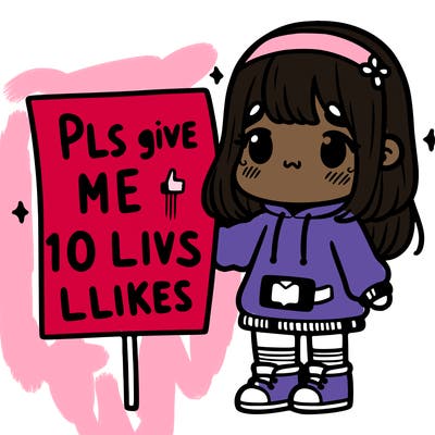 girl holding sign that says pls give me 10 likes